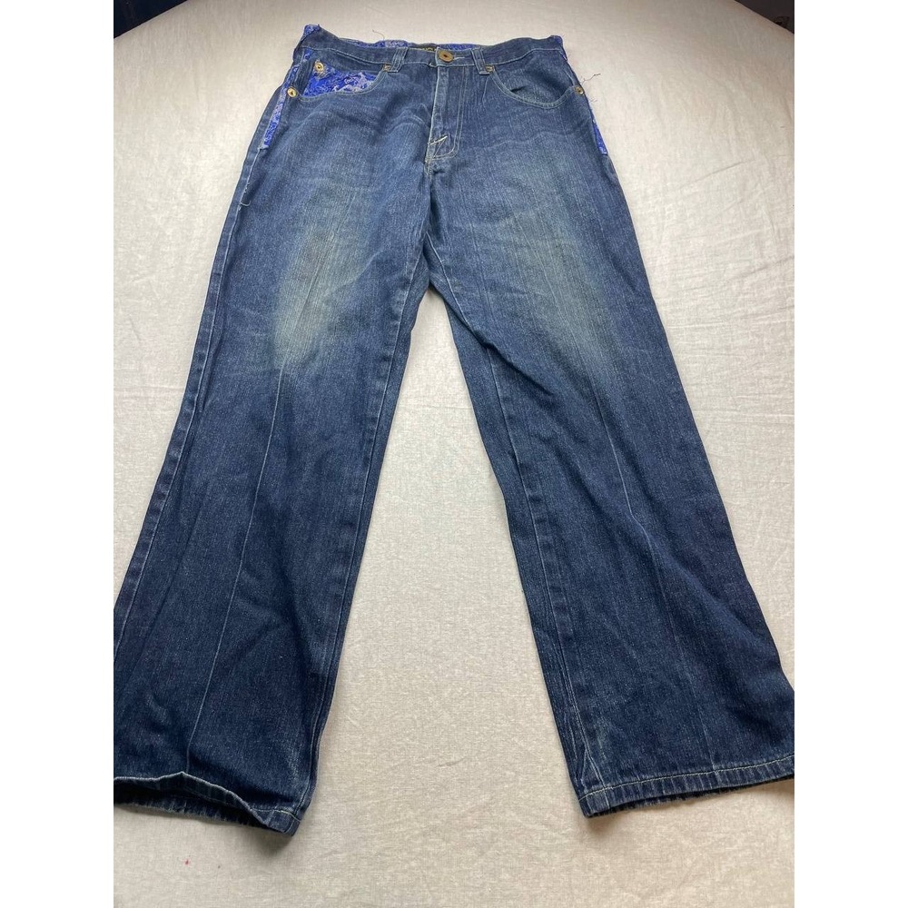 Brooklyn Xpress Mens Jeans Size34X30 Blue Denim Vintage Baggy Fit‎ Embroidered